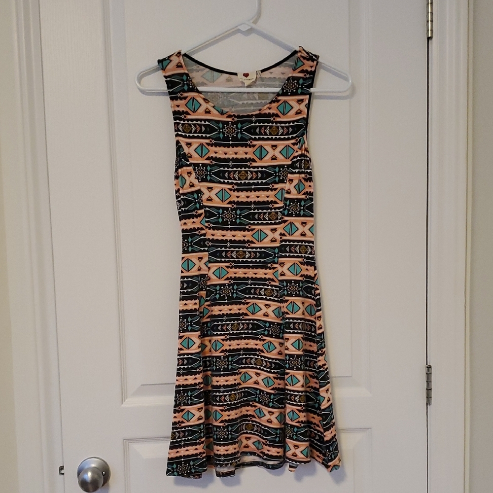 Summer Dress Black and Orange Scoop Neck Sundress